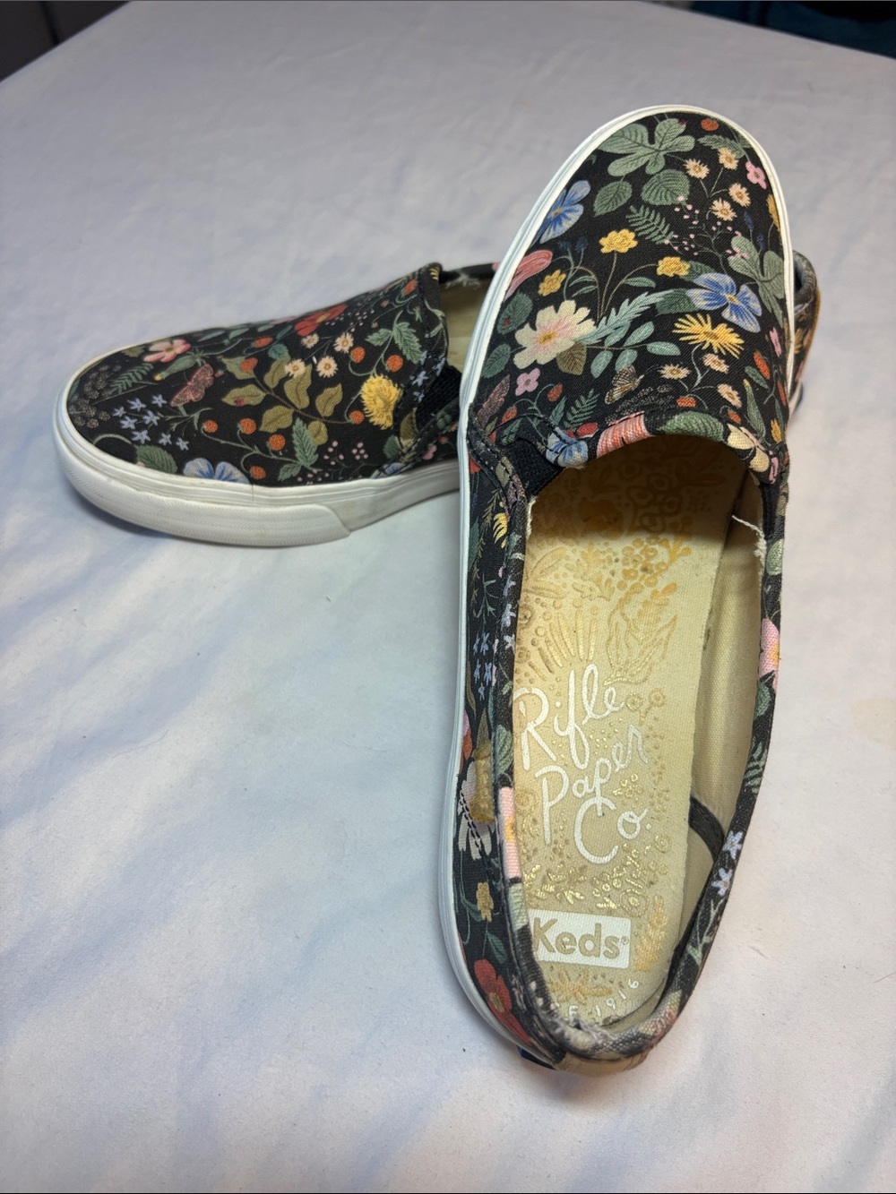 Rifle Paper Co. Women’s' Black Floral Slip-On Sneakers, Size 9.5 US, EUC
